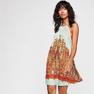 Intimately Free People Shea Printed Slip Dress Mini Green Orange Paisley Medium